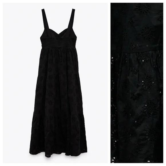 NWT. Zara Black Openwork Crossover V-neck Midi Tank Dress. Size S. - Picture 8 of 13